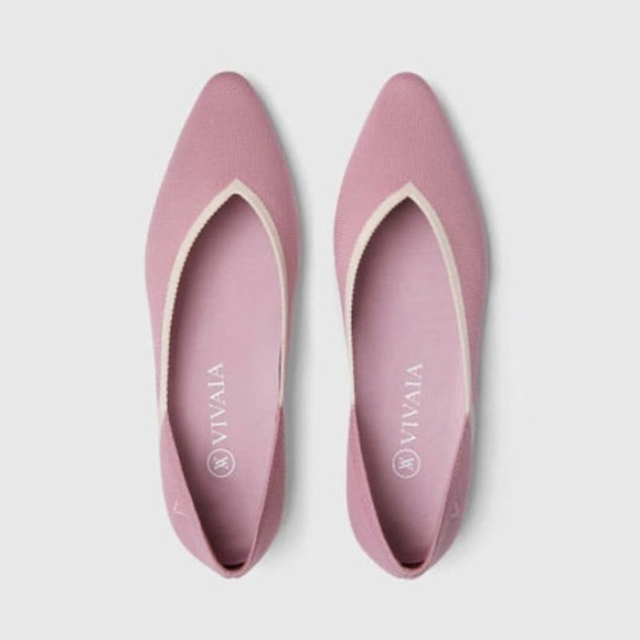 VIVAIA Pink Sustainable Eco Friendly V Shaped Pointed Toe Vienna Flats - Picture 9 of 10